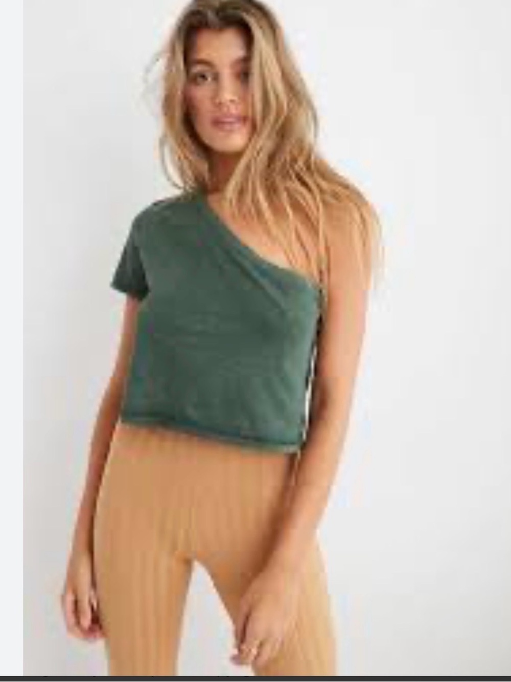 aerie One-Shoulder Crop Top in Forest Green